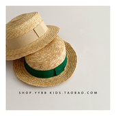 韩国儿童遮阳防晒草帽男童夏季 大帽檐女童草编宝宝帽子凉帽出游潮