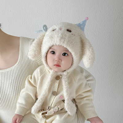 宝宝帽子围巾一体帽秋冬季保暖加厚护耳帽女儿童可爱防风毛绒帽潮