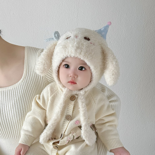 宝宝帽子围巾一体帽秋冬季保暖加厚护耳帽女儿童可爱防风毛绒帽潮