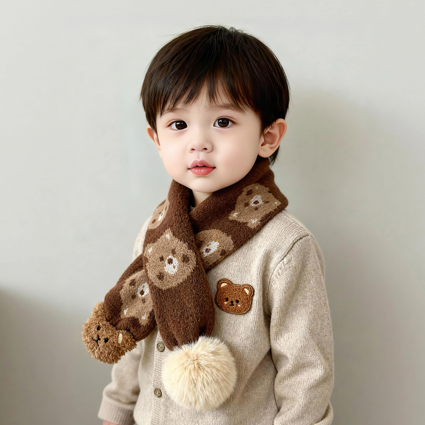 儿童围巾秋冬季保暖加厚针织防寒围脖男女儿童卡通防风毛线脖套潮