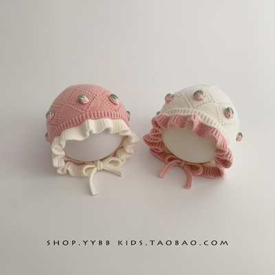 婴儿帽子秋冬季保暖毛线帽防风护耳针织帽女宝宝小月龄可爱公主帽