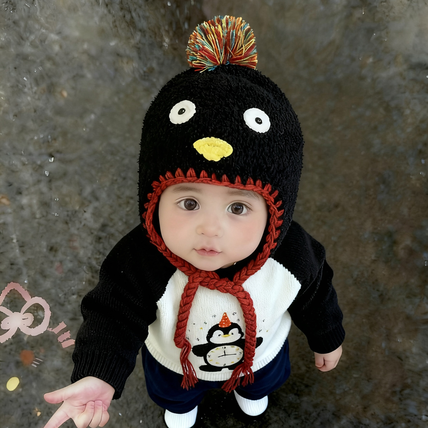 宝宝帽子秋冬季保暖加厚针织护耳帽男女儿童可爱卡通防风毛线帽潮