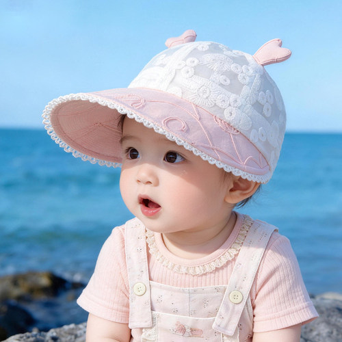 婴儿帽子夏季薄款透气网眼大帽檐女宝宝小月龄遮阳防晒春天棒球帽