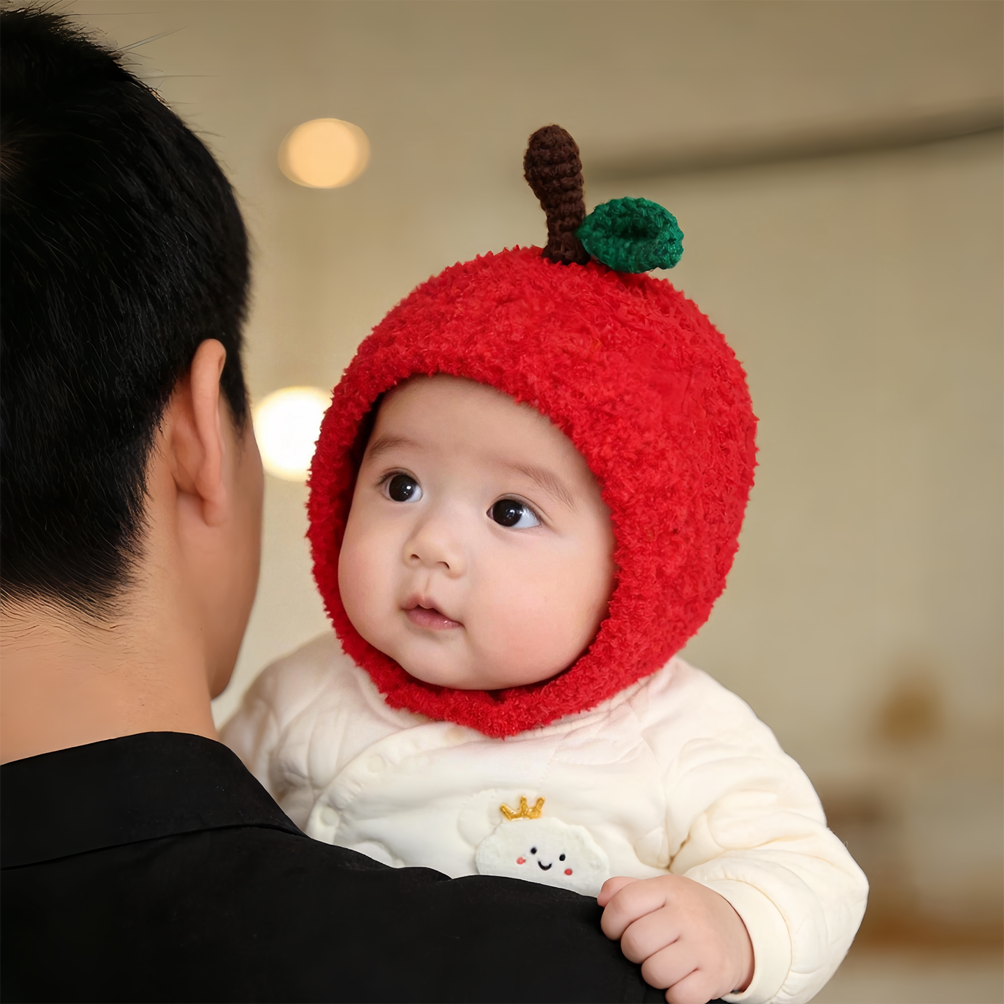 小苹果婴儿帽子秋冬季保暖加厚针织手工毛绒男女宝宝小月龄毛线帽