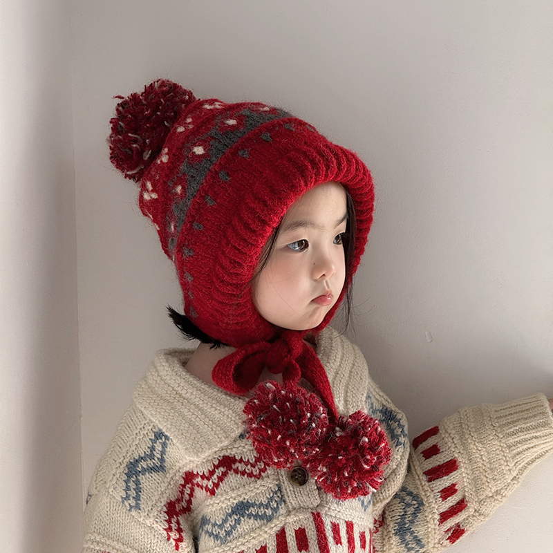 儿童帽子秋冬季保暖加厚护耳帽男孩女宝宝韩版出游防风针织毛线帽