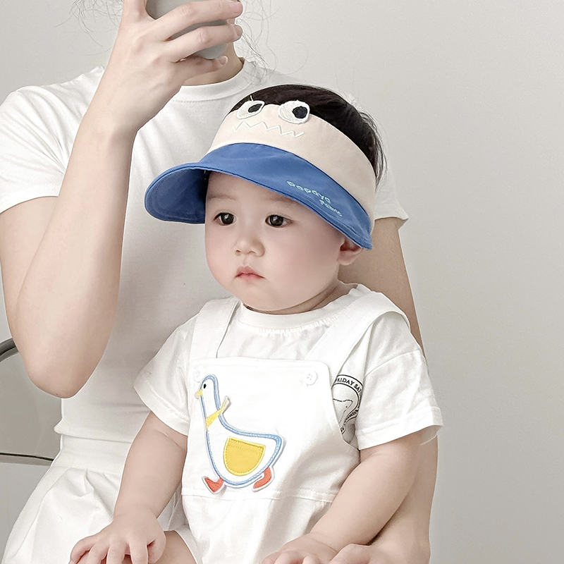 搞怪儿童帽子夏季薄款遮阳防晒大帽檐空顶帽男女宝宝出游太阳帽潮