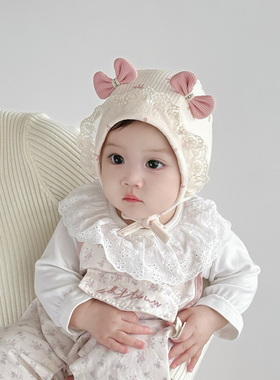婴儿帽子春秋季护耳公主帽女宝宝小月龄甜美囟门包头胎帽冬婴幼儿