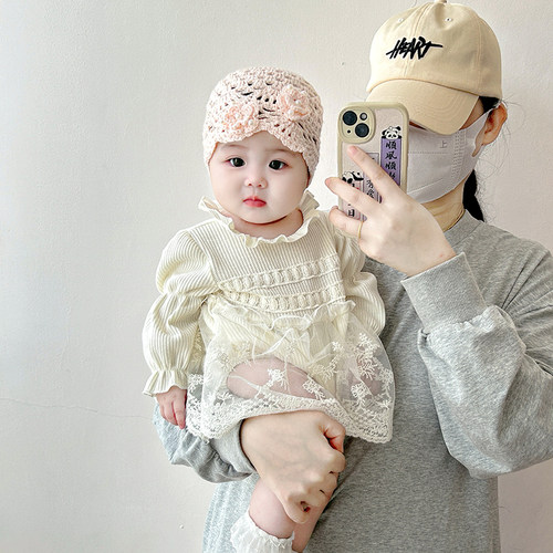 婴儿帽子春秋季新生儿韩系镂空遮阳套头帽宝宝小月龄可爱包头帽冬