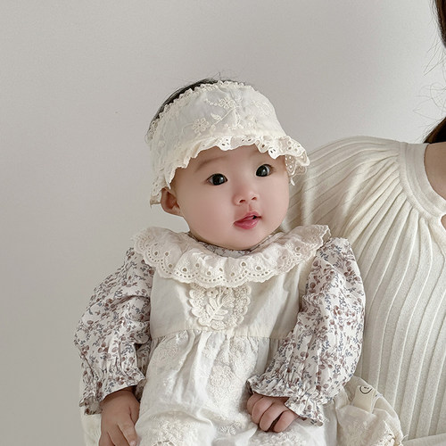 婴幼儿帽子夏季薄款透气护囟门胎帽蕾丝花边女宝宝遮阳新生空顶帽