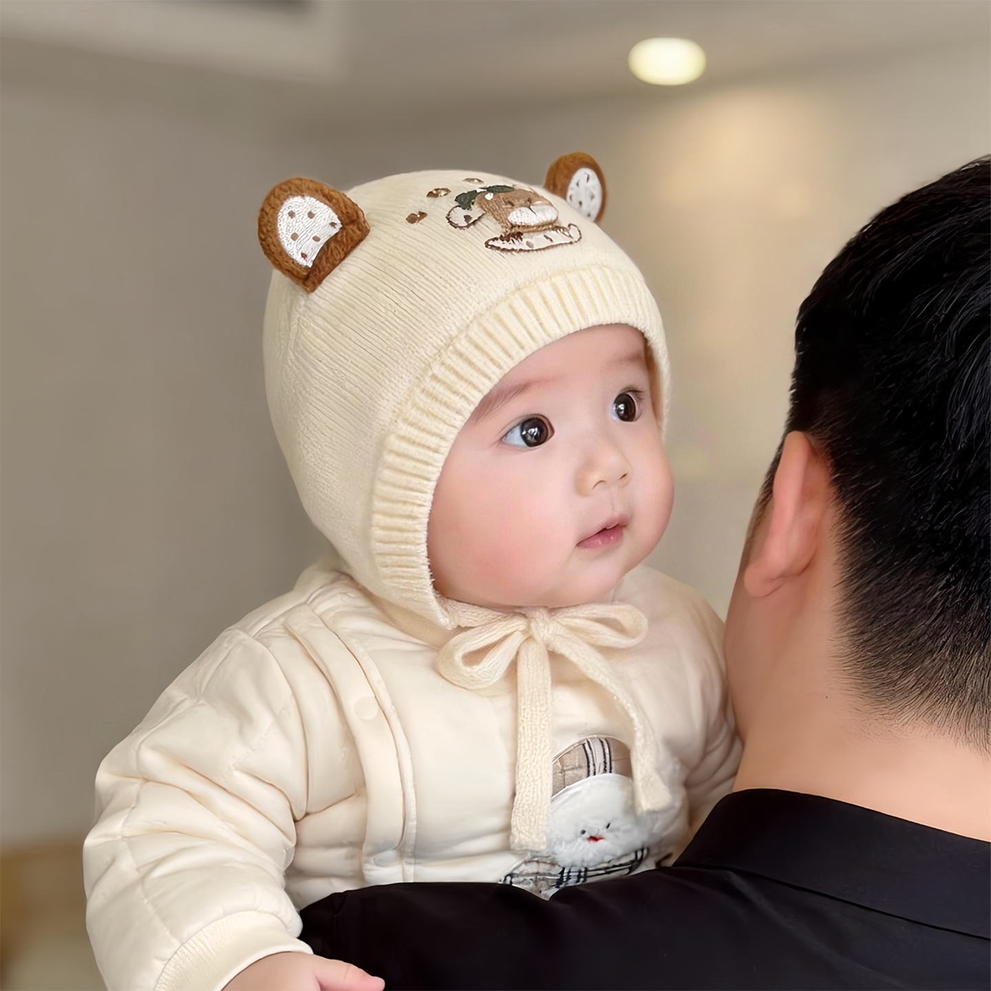 婴幼儿帽子秋冬季保暖加厚护耳帽男女宝宝小月龄防风毛线包头胎帽