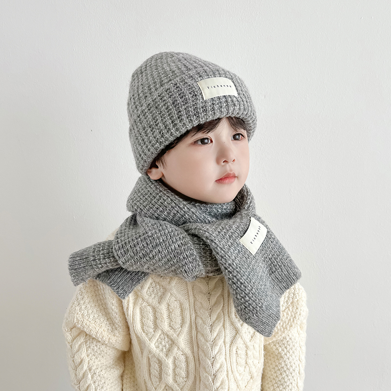 儿童帽子围巾套装秋冬季宝宝针织帽女童毛线帽男童保暖加厚套头帽