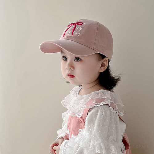 女童帽子春秋季遮阳防风甜美蝴蝶结鸭舌帽女宝宝出游百搭棒球帽潮