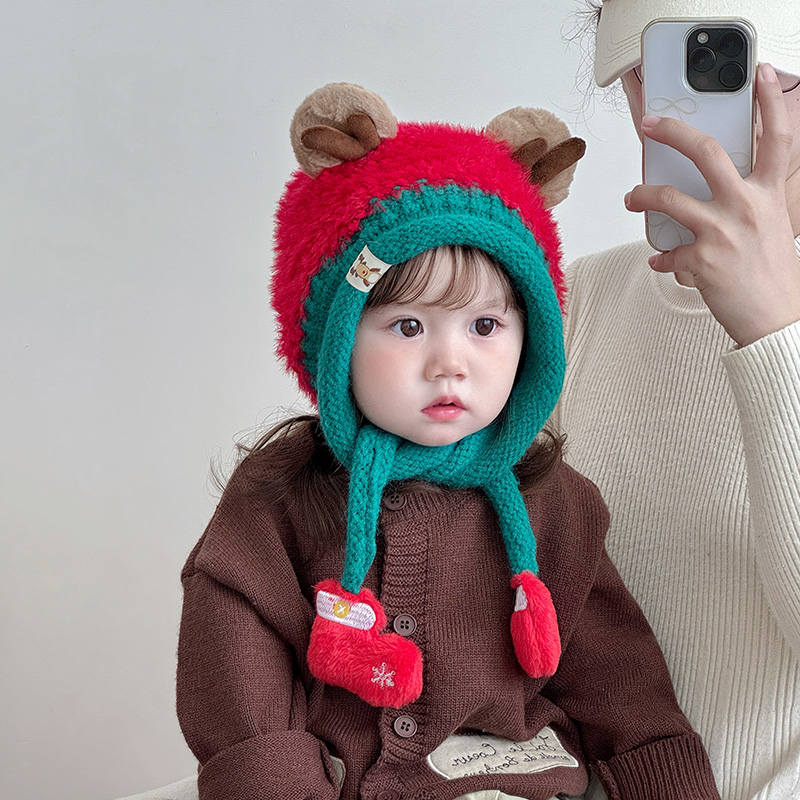 儿童帽子秋冬季保暖加厚针织护耳毛绒帽男女宝宝出游防风毛线帽潮