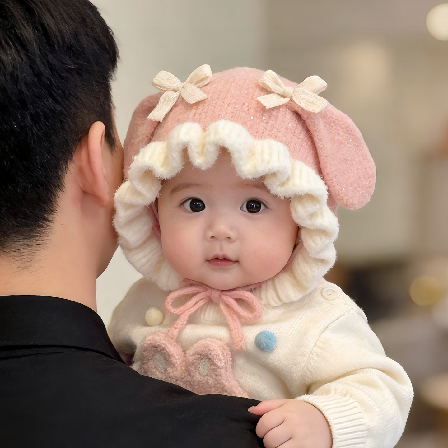 婴幼儿帽子秋冬季保暖加厚针织护耳公主帽女宝宝小月龄防风毛线帽