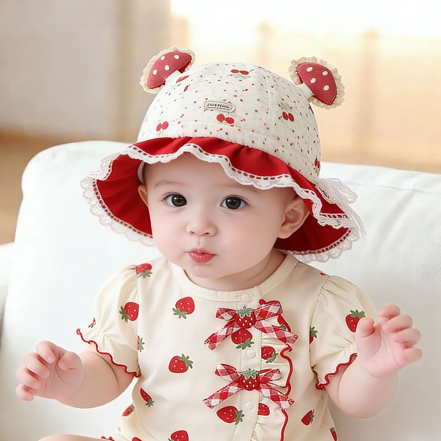 婴儿帽子春秋薄款遮阳防晒渔夫帽女宝宝小月龄甜美公主夏季盆帽潮