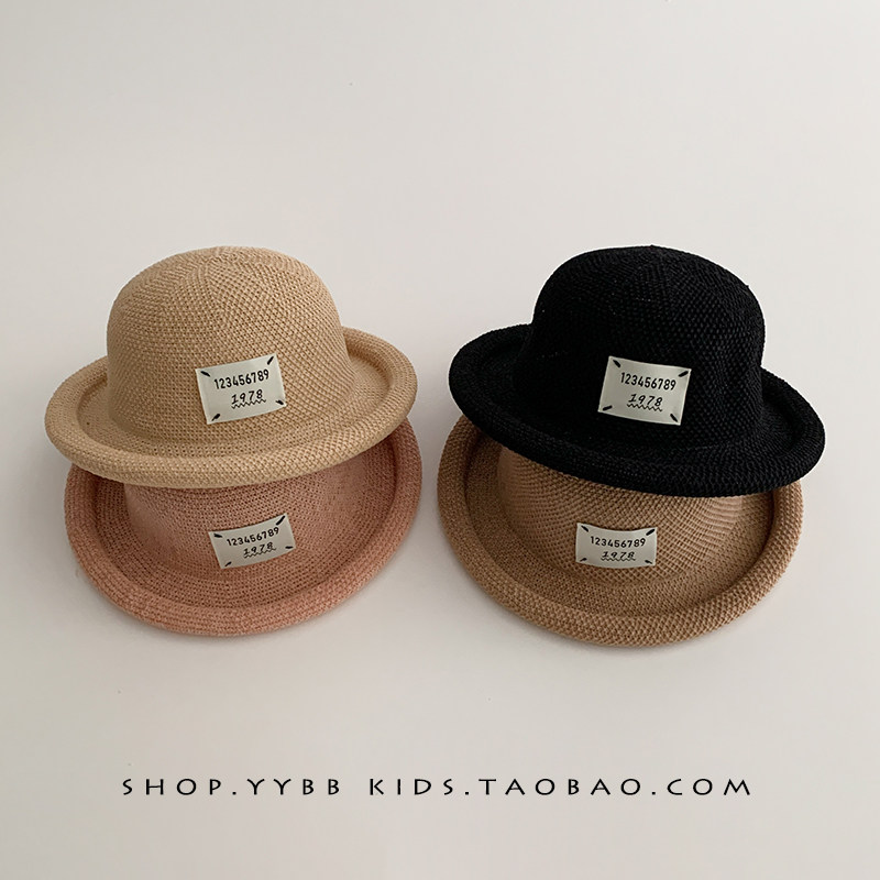 儿童帽子夏季薄款透气编织大帽檐草帽男女宝宝遮阳防晒英伦礼帽春