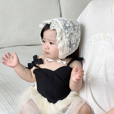 婴儿防晒宝宝帽子夏季薄款透气大帽檐遮阳太阳帽女可爱公主宫廷帽