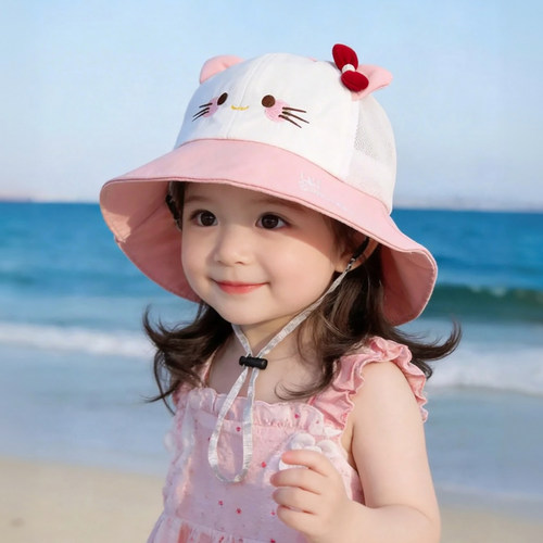 儿童遮阳帽子夏季薄款大帽檐防晒披肩帽女宝宝速干透气网眼渔夫帽