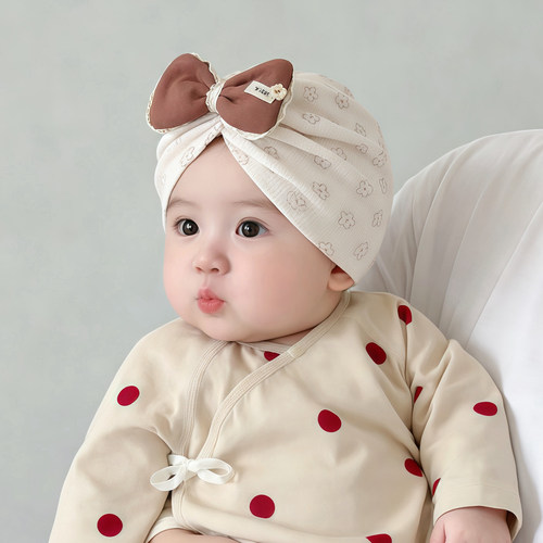 婴幼儿帽子春秋薄款护囟门胎帽女宝宝小月龄0-3月夏季新生印度帽