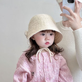 宝宝帽子秋冬季 保暖毛线公主帽女儿童出游蝴蝶结防风针织渔夫帽潮