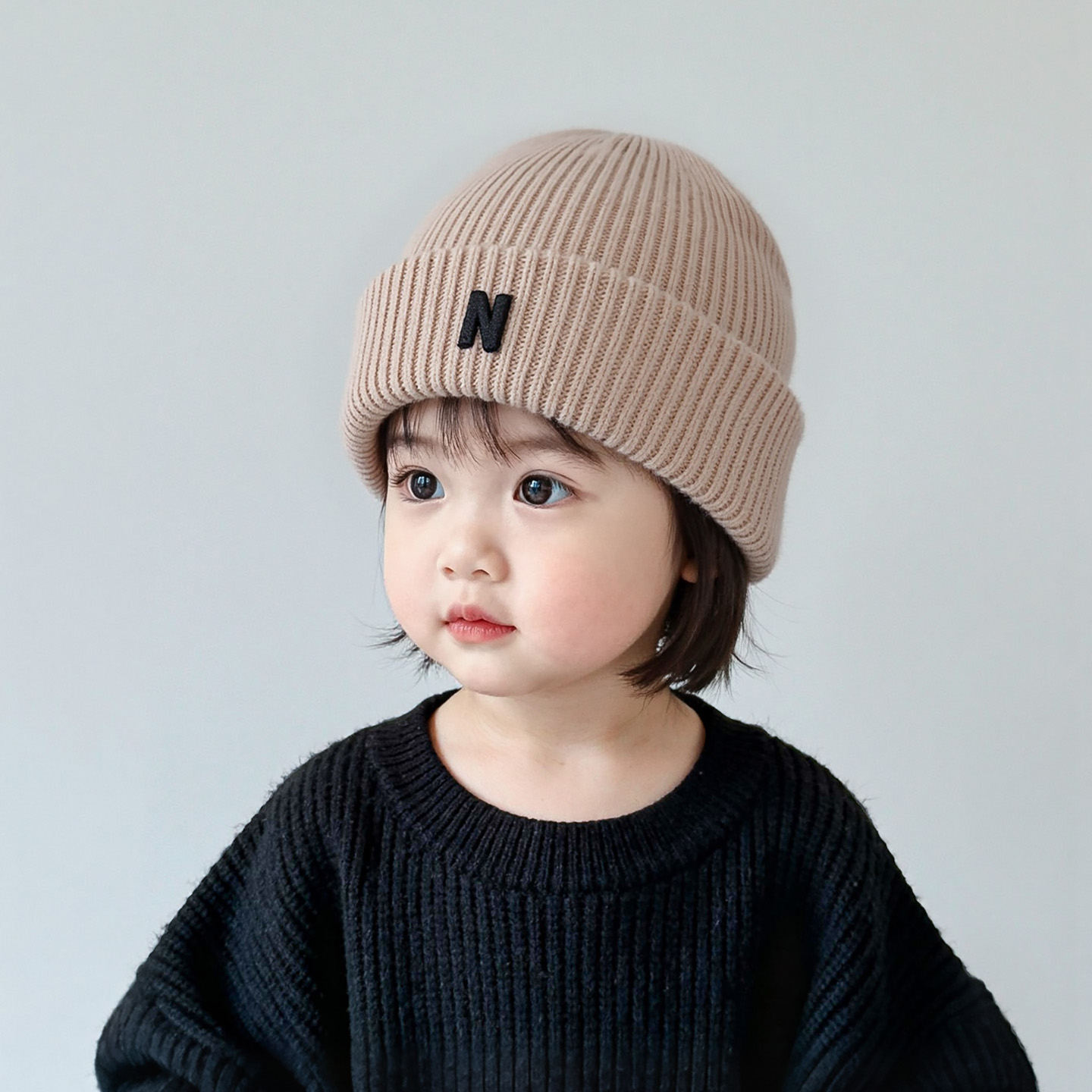 韩版字母儿童帽子秋冬季保暖加厚针织套头帽男女宝宝防风毛线帽潮