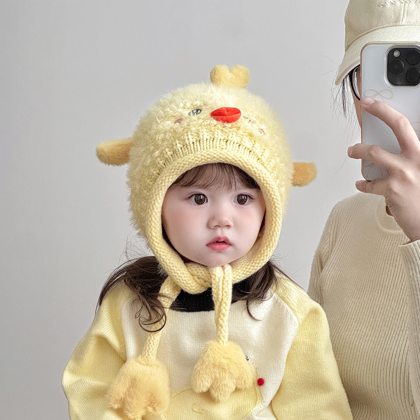 儿童帽子秋冬季保暖加厚针织护耳毛绒帽男孩女宝宝出游防风毛线帽