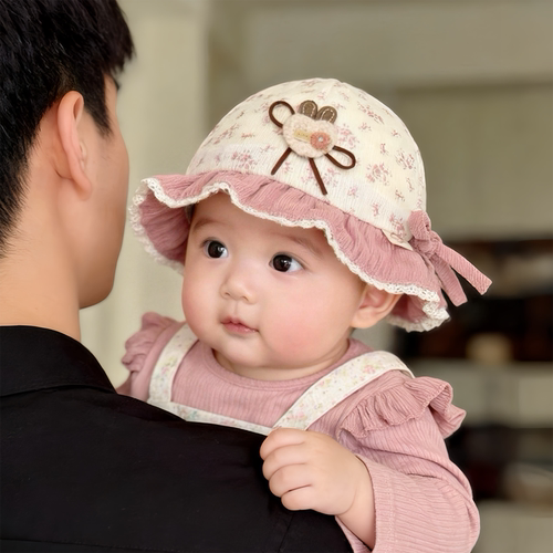 韩系碎花婴儿帽子秋冬款保暖防风公主渔夫帽女宝宝小月龄加厚盆帽