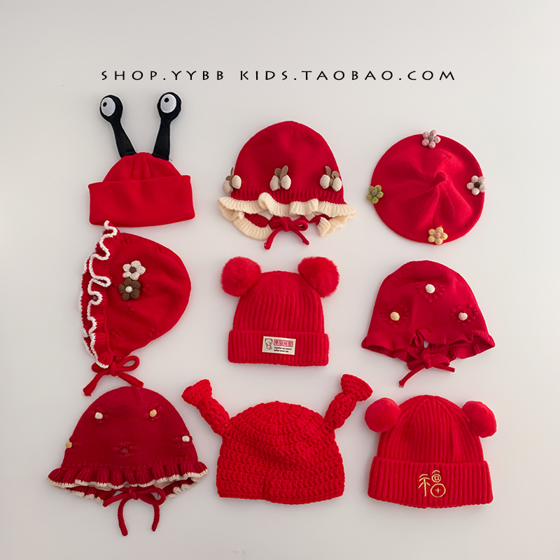 可爱红色新年婴儿帽子