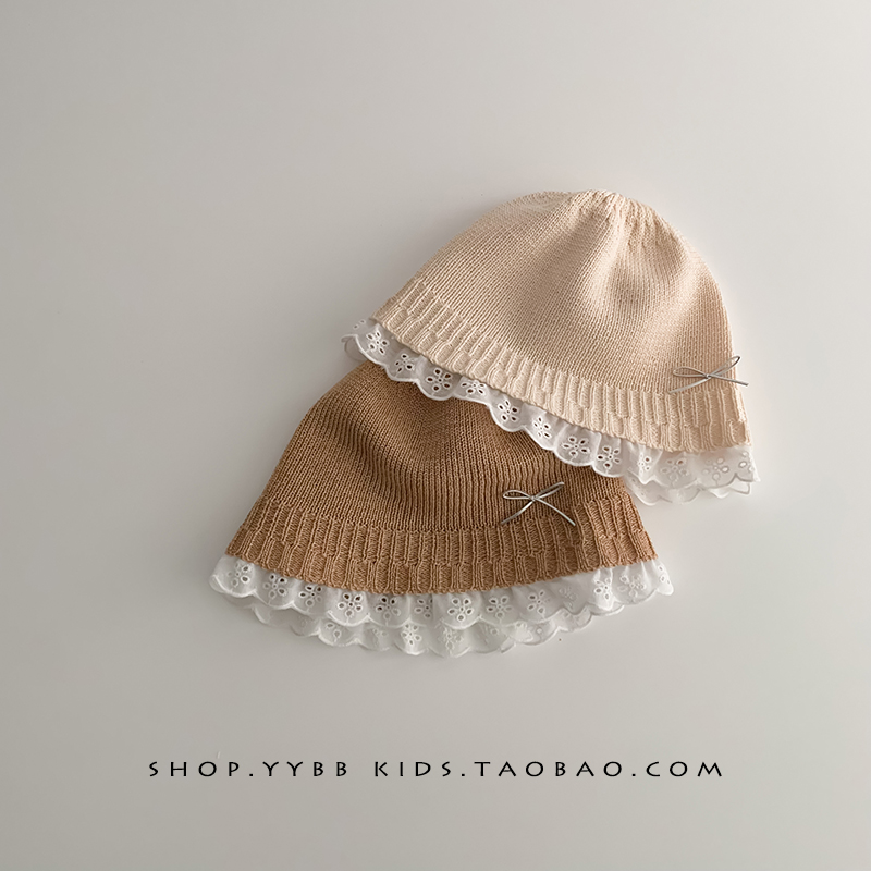 儿童帽子春秋薄款时尚花边针织草帽男女宝宝遮阳防晒蝴蝶结渔夫帽