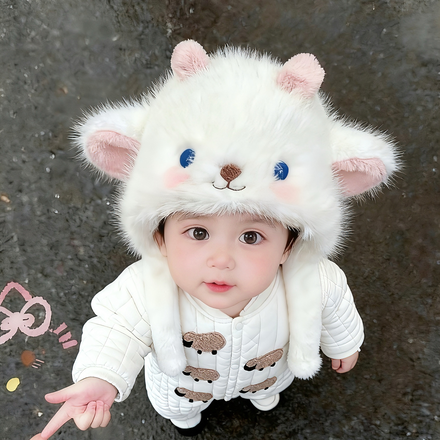 儿童帽子秋冬季保暖加厚围巾一体毛绒帽男孩女宝宝耳朵会动护耳帽