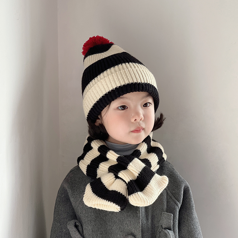 韩国儿童帽子秋冬季围巾防寒两件套男女宝宝保暖加厚针织毛线套帽