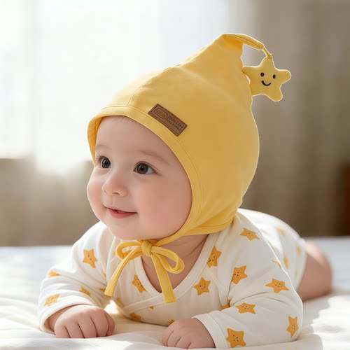 婴儿帽子春秋薄款护囟门包头帽男女宝宝遮阳可爱星星精灵胎帽夏天