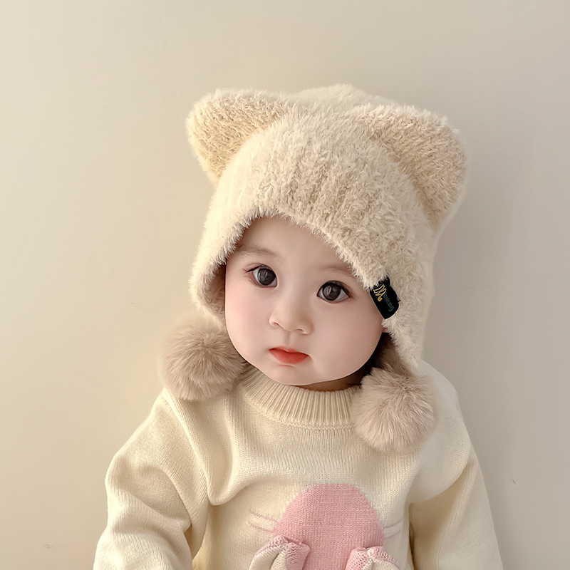 宝宝帽子秋冬款可爱毛绒帽