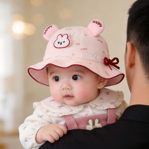 婴儿帽子秋冬款保暖防风可爱卡通可调节渔夫帽男女宝宝小月龄盆帽