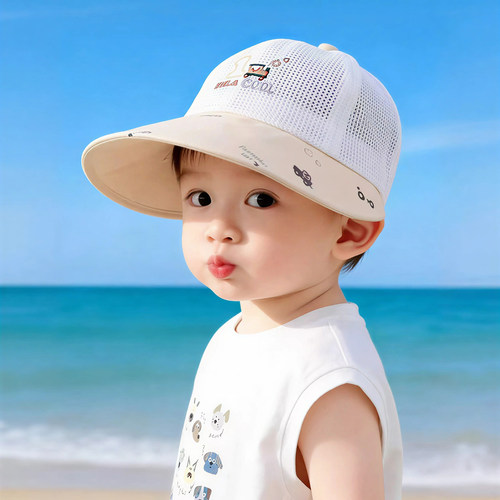 男宝宝遮阳帽子夏季薄款透气网眼大帽檐帽女儿童鸭舌帽防晒太阳帽