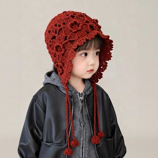 儿童帽子秋冬季保暖针织护耳包头帽女宝宝韩系潮流洋气毛线系带帽
