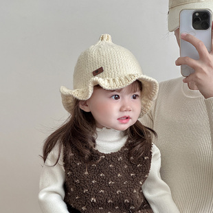 儿童帽子秋冬季保暖加厚针织奶嘴渔夫帽男女宝宝可爱毛线套头帽潮