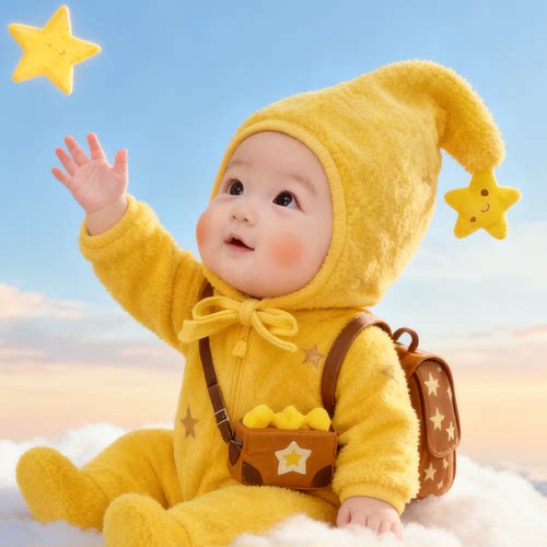 婴儿帽子冬季保暖加厚护耳毛绒帽男女宝宝小月龄可爱星星人精灵帽