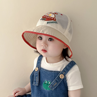 宝宝帽子夏季薄款透气网眼渔夫帽男童女童卡通可爱出游百搭盆帽潮