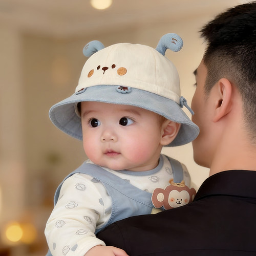婴儿帽子秋冬款可爱卡通保暖防风渔夫帽男孩女宝宝加厚灯芯绒盆帽