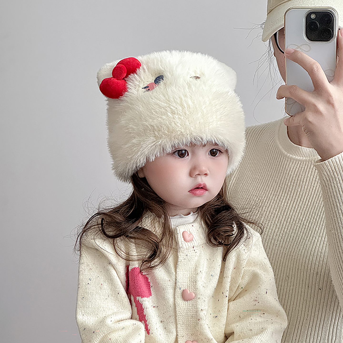 儿童毛绒可爱帽子秋冬季保暖加厚出游套头帽女宝宝防风毛线护耳帽