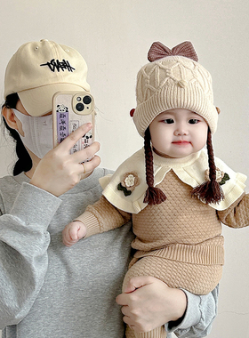 女宝宝帽子秋冬季针织甜美可爱假发套头帽女童保暖加厚护耳毛线帽