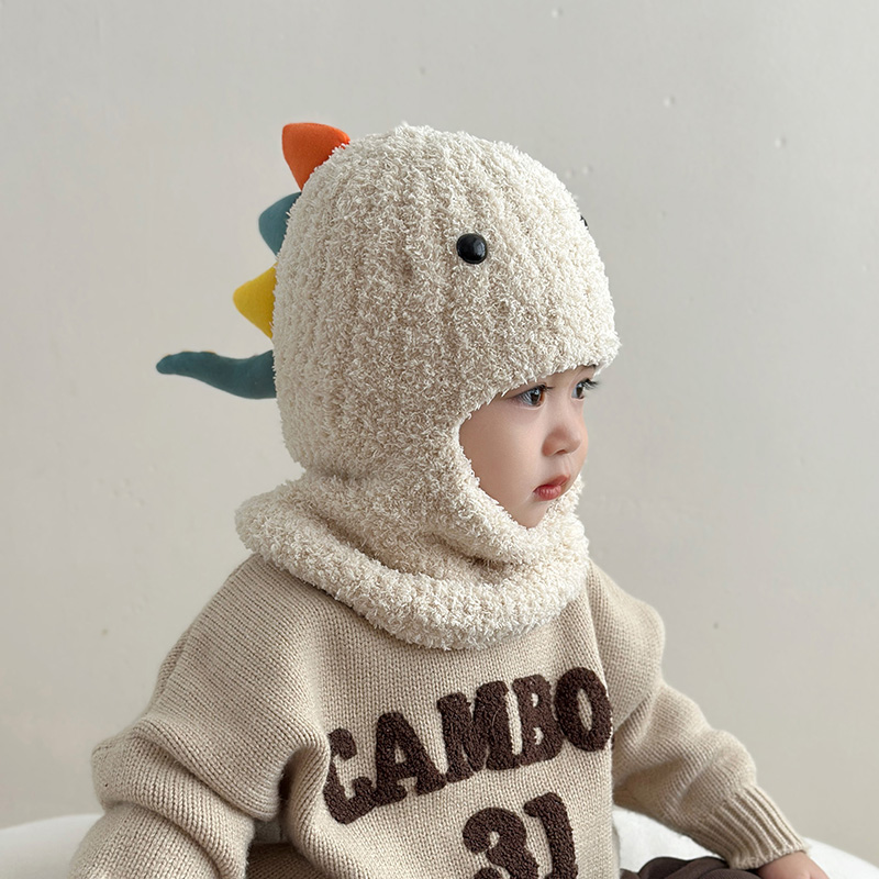 婴儿帽子秋冬季可爱宝宝加厚毛线帽男女童保暖防风护耳围脖一体帽