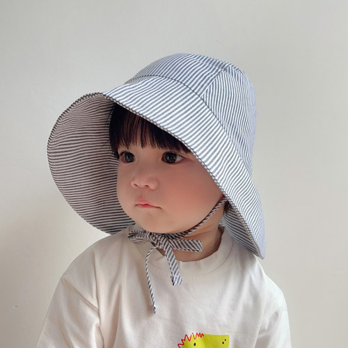 婴儿帽子夏季遮阳防晒帽2024薄款男女宝宝洋气大帽檐出游渔夫帽潮