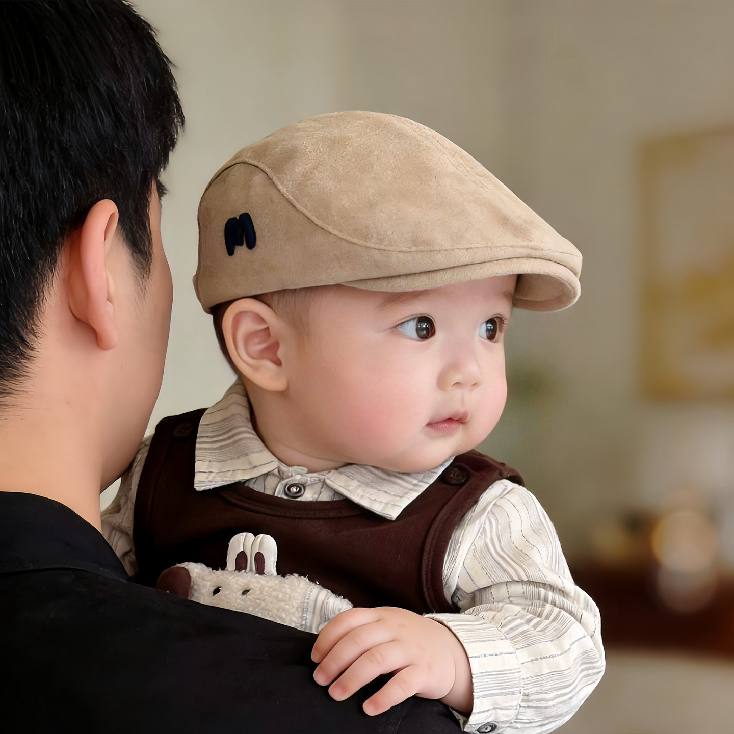 韩系简约婴儿帽子秋冬季保暖防风贝雷帽男女宝宝小月龄鸭舌前进帽