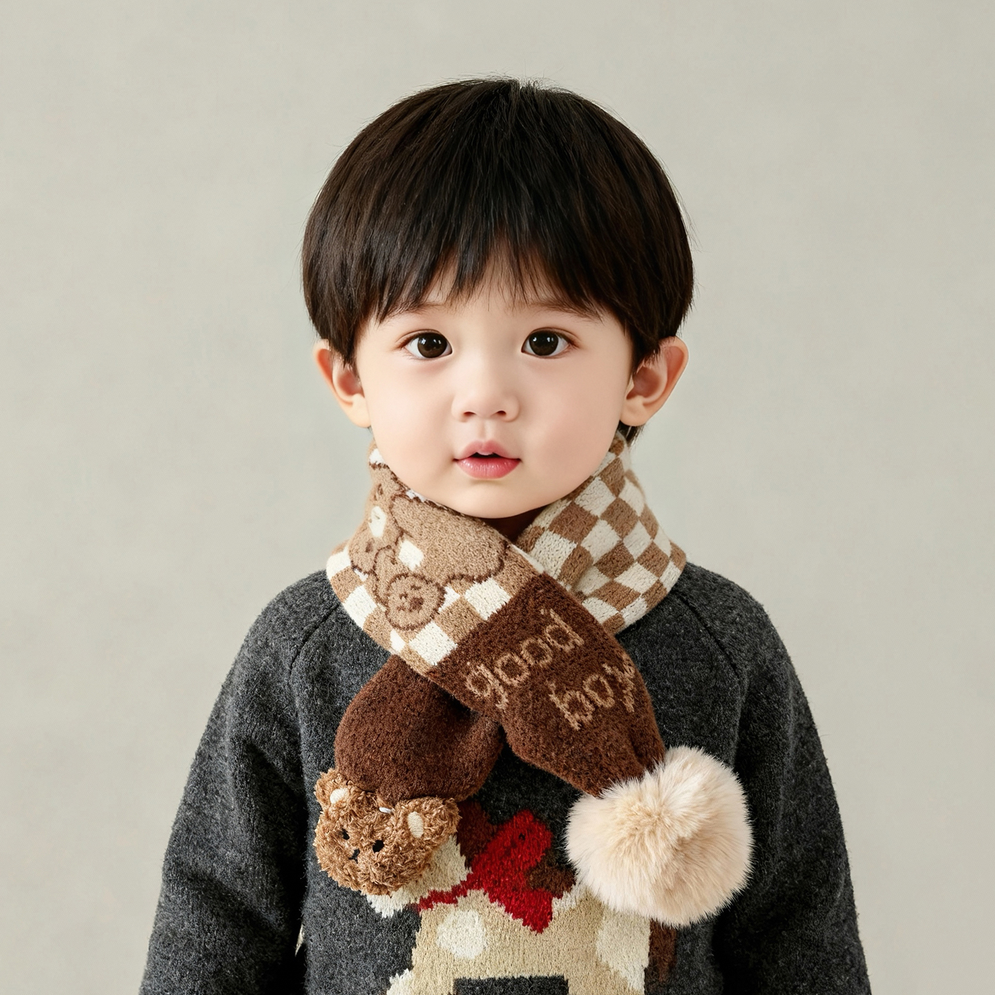 儿童围巾秋冬季保暖加厚针织防寒围脖男女儿童卡通防风毛线脖套潮