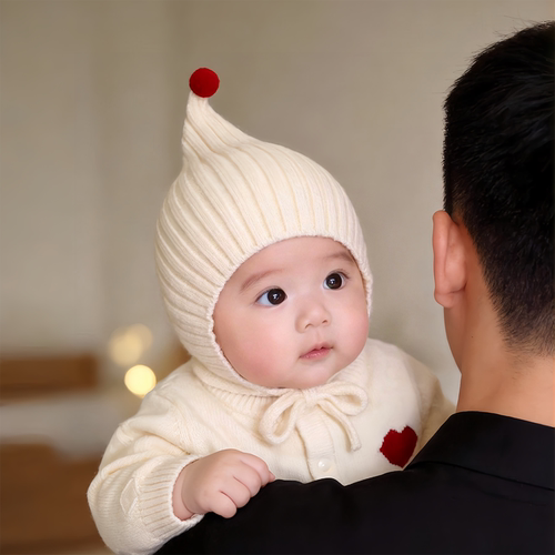韩版婴儿精灵帽子秋冬季保暖加厚针织护耳帽男女宝宝小月龄毛线帽