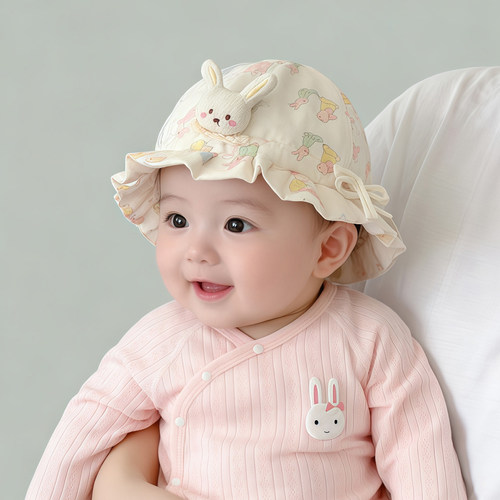 婴幼儿帽子春秋薄款遮阳纯棉可调节公主渔夫帽女宝宝小月龄胎帽夏