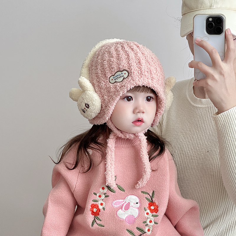 儿童帽子秋冬季保暖可爱加厚针织毛绒帽男女宝宝防风毛线护耳帽潮