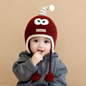 儿童帽子秋冬季 保暖加厚针织护耳毛绒帽男宝宝女婴可爱防风毛线帽
